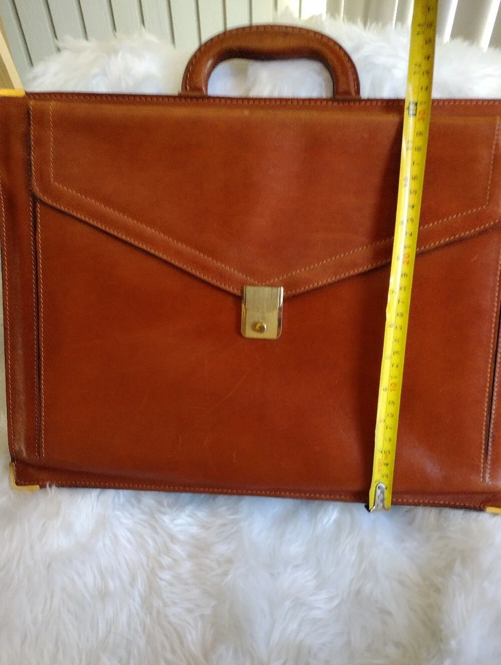 Men's Vintage Leather Briefcase Gold Hardware - Classic Professional Carry